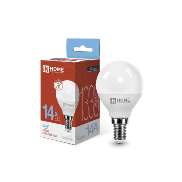 Лампа светодиодная LED-ШАР-VC 14Вт 230В E14 6500K 1330Лм IN HOME Лампа светодиодная LED-ШАР-VC 14Вт 230В E14 6500K 1330Лм IN HOME
