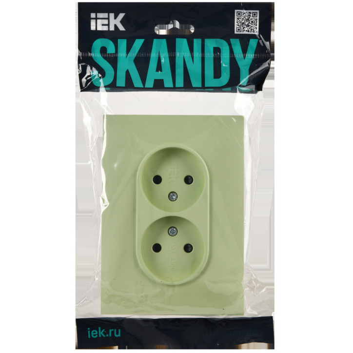 SKANDY Розетка 2-местная без заземления с защитными шторками 10А в сборе SK-R09G мятный IEK
