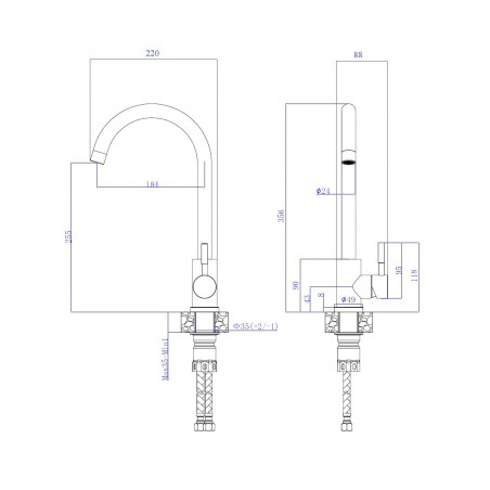 Смеситель для кухни шаровый с высоким изливом нержавеющая сталь