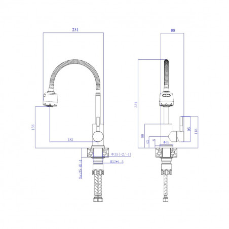 Смеситель для кухни шаровая с гибким изливом нержавеющая сталь черный
