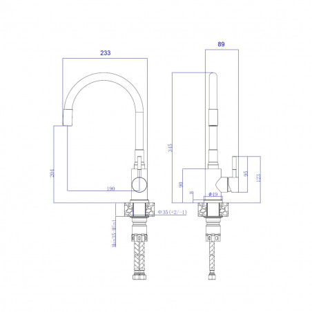 Смеситель для кухни шаровый с высоким силиконовым изливом черный нержавеющая сталь