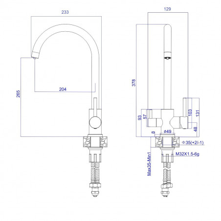 Смеситель для кухни шаровый с дополнительным выходом для питьевой воды нержавеющая сталь