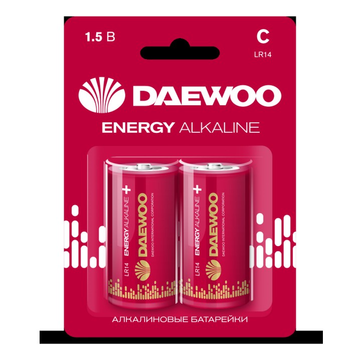 Элемент питания LR14 DAEWOO Energy Alkaline блистер, 2 шт.