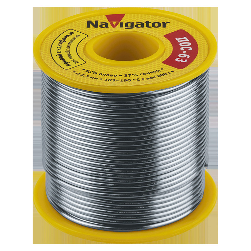 Припой NEM-Pos05-63K-1.5-K200 (ПОС-63, катушка, 1.5 мм, 200 гр) Navigator