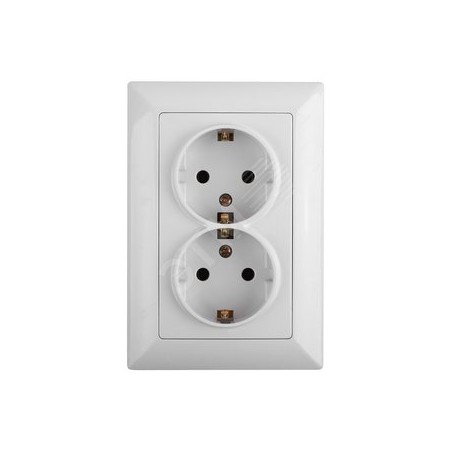 Розетка 2X2P+E Schuko, 16А-250В, СУ, Solo, белый, 4-205-01