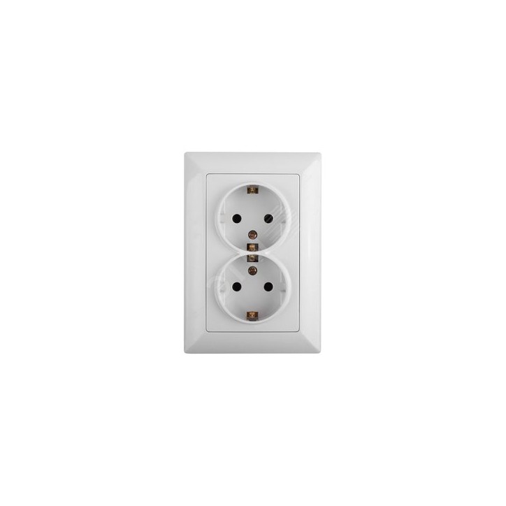 Розетка 2X2P+E Schuko, 16А-250В, СУ, Solo, белый, 4-205-01