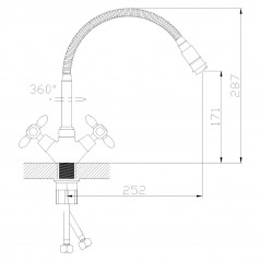 Смеситель для кухни с 2-мя рукоятками с высоким гибким изливом цветными наконечниками и ручками черный