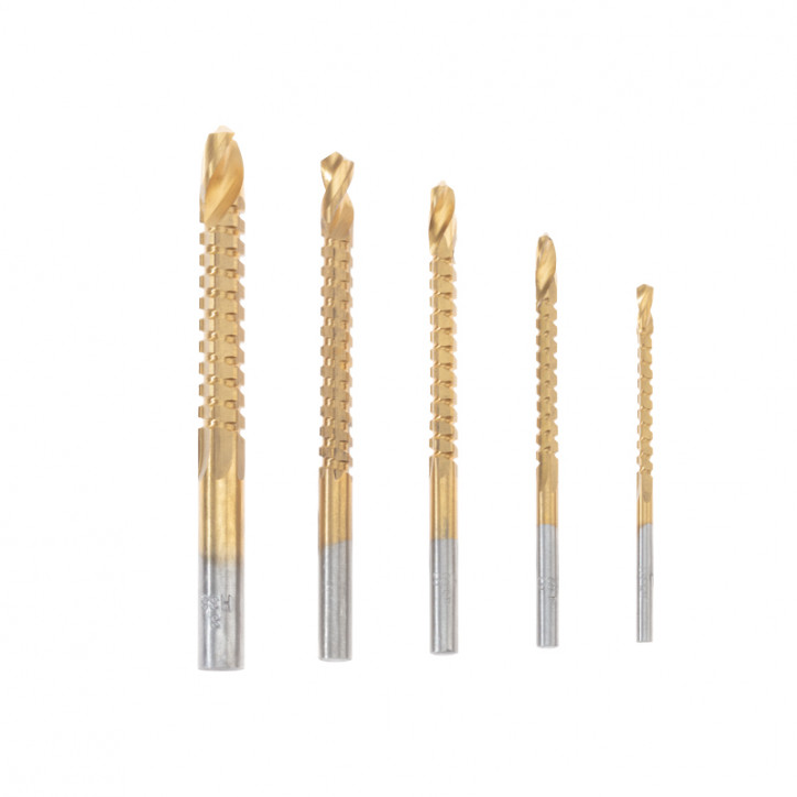 Набор cверл-фрез по металлу 3-4-5-6-8 мм, HSS, титан, цилиндрический хвостовик, 5 шт. Набор cверл-фрез по металлу 3-4-5-6-8 мм, HSS, титан, цилиндрический хвостовик, 5 шт.