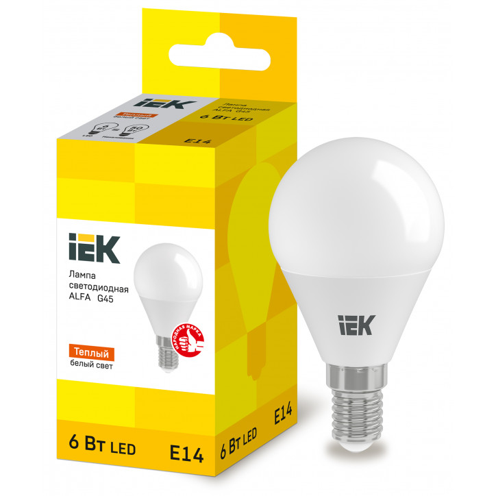 Лампа LED ALFA G45 шар 6Вт 230В 3000К E14 IEK Лампа LED ALFA G45 шар 6Вт 230В 3000К E14 IEK