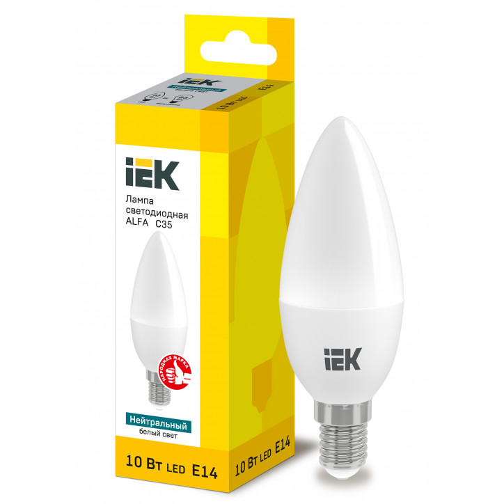 Лампа LED ALFA C35 свеча 10Вт 230В 4000К E14 IEK Лампа LED ALFA C35 свеча 10Вт 230В 4000К E14 IEK