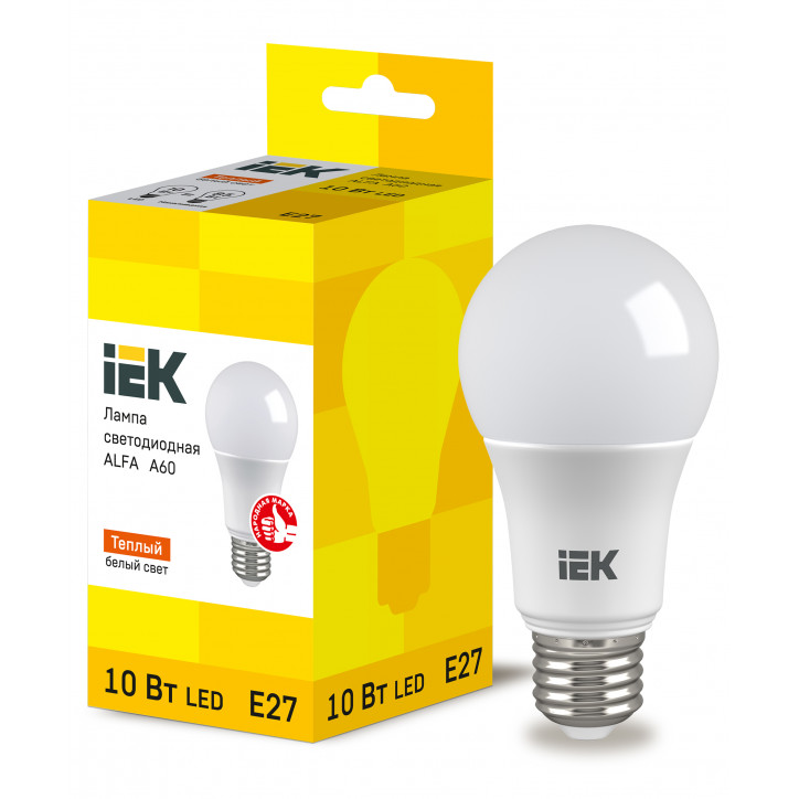 Лампа LED ALFA A60 груша 10Вт 230В 3000К E27 (6шт) IEK