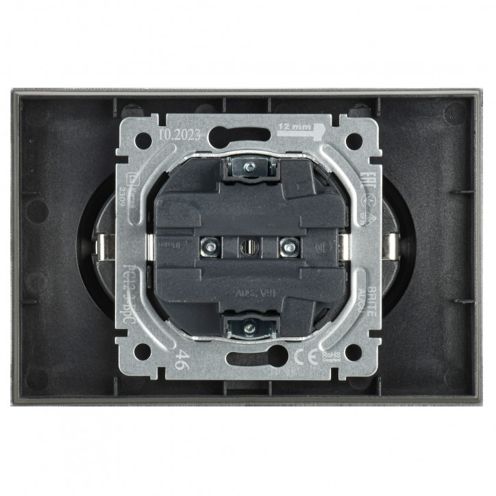 BRITE Розетка двойная с заземлением без защитных шторок 16А в сборе РС12-3-БрС сталь BRITE Розетка двойная с заземлением без защитных шторок 16А в сборе РС12-3-БрС сталь