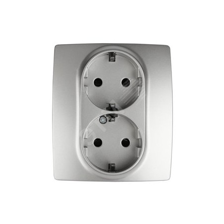 Розетка 2X2P+E Schuko со шторками, 16A-250В, Эра12, алюминий, 12-2104-03