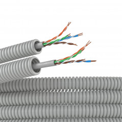Электротруба ПВХ гибкая гофрированная д.16мм цвет серый с кабелем витая пара 5EU/UTP нг(А)-HF 100м