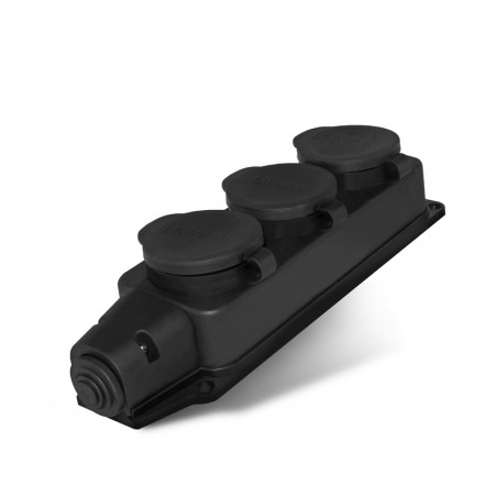 Колодка тройная (трехместная) однофазная с заглушками с/з каучук 16А 250В IP44 (еврослот)