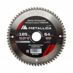 Диск пильный ТОНКИЙ тв. спл. 185x30/20/16 мм, 64 зуб, Т-2,0 мм по алюминию, пласт.