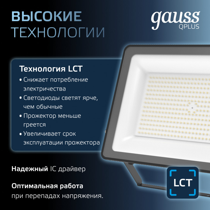 Прожектор светодиодный ДО 150 Вт 18000 лм 6500К AC 220В IP65 250х32х335мм матрированное закаленное с
