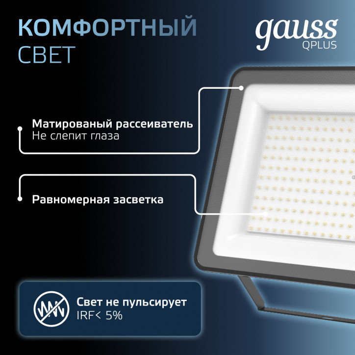 Прожектор светодиодный ДО 200 Вт 24000 лм 6500К AC 220В IP65 290х32х400мм матрированное закаленное с