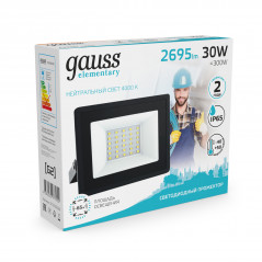 Прожектор светодиодный ДО 30 Вт 2695 лм 4000К AC 220В IP65 126х136х30мм Elementary G2 Gauss