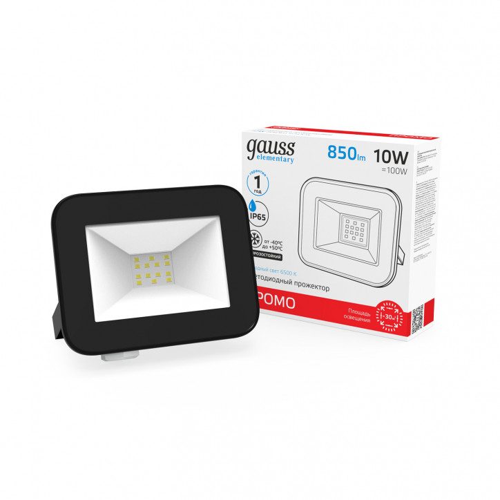 Прожектор светодиодный ДО 10 Вт 850 лм 6500К AC 220В IP65 87х91х24мм Elementary PROMO G2 Gauss