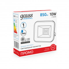 Прожектор светодиодный ДО 10 Вт 850 лм 6500К AC 220В IP65 87х91х24мм Elementary PROMO G2 Gauss