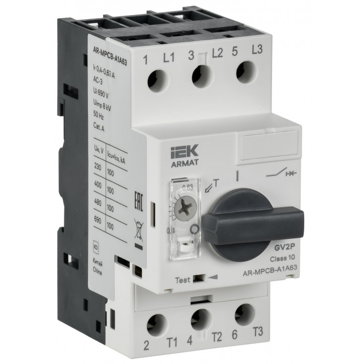 Автоматический выключатель защиты двигателя ARMAT A1 GV2P 0,4-0,63А IEK Автоматический выключатель защиты двигателя ARMAT A1 GV2P 0,4-0,63А IEK