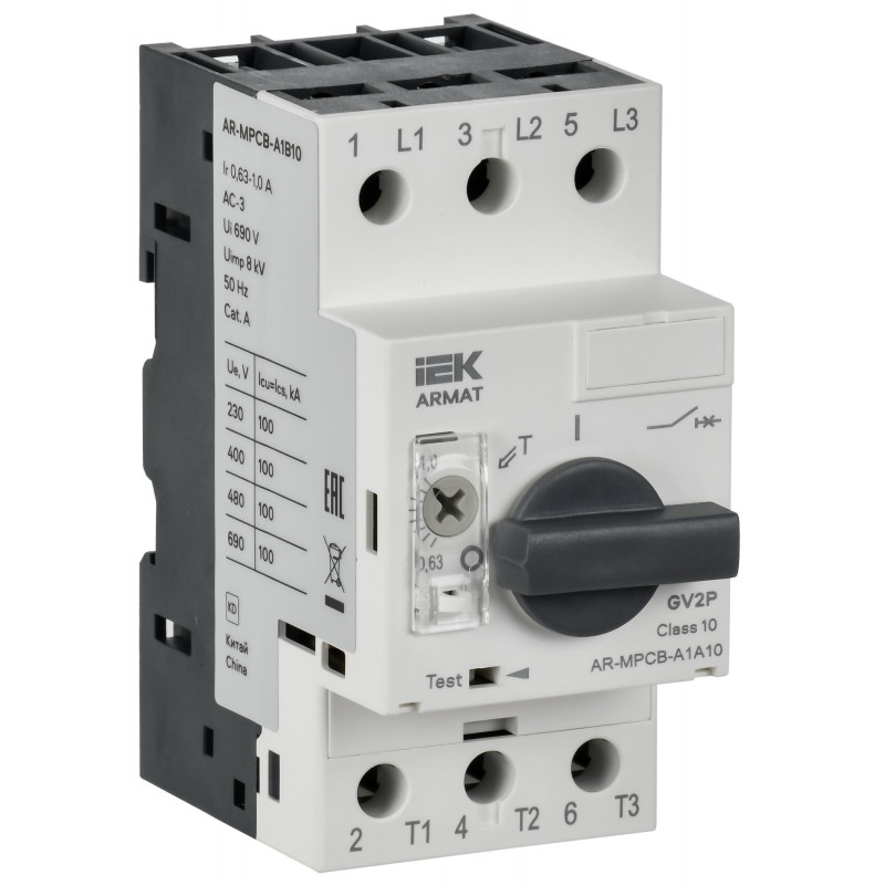 Автоматический выключатель защиты двигателя ARMAT A1 GV2P 0,63-1А IEK