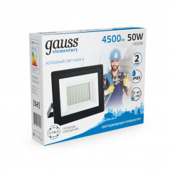 Прожектор Gauss Elementary 50W 4500lm 6500К 200-240V IP65 черный LED 1/10