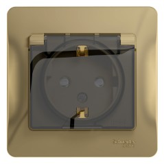 GLOSSA Розетка с заземлением со шторками с крышкой титан в сборе IP44