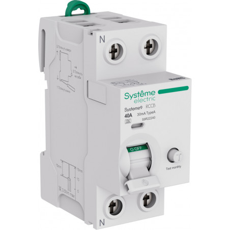Выключатель дифференциального тока (ВДТ) 40A 2P 30мА Тип-A 230В Systeme9