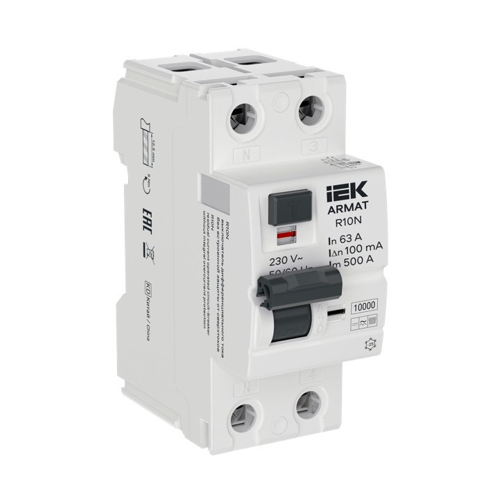 ARMAT Выключатель дифференциального тока R10N 2P 63А 100мА тип B IEK ARMAT Выключатель дифференциального тока R10N 2P 63А 100мА тип B IEK