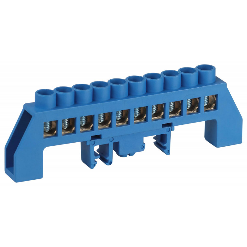 Шина NO-224-111 N ноль в комбинированном изоляторе на DIN-рейку ШНИ-8х12-10-Д-синий