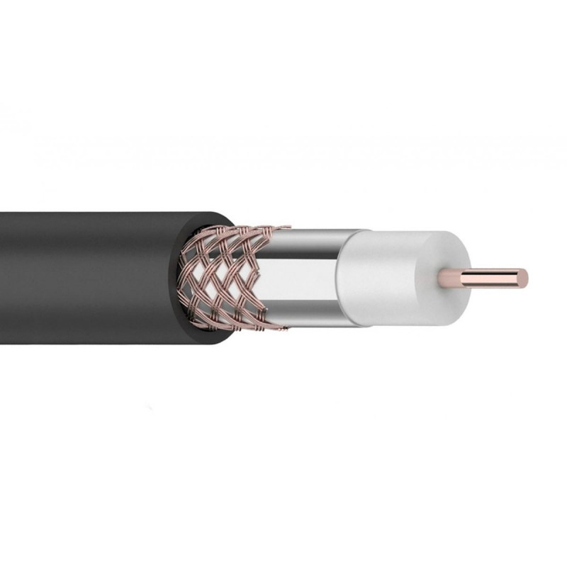 Кабель коаксиальный RG-6U+Cu, 75 Ом, Cu/Al/Cu, 64%, бухта 100 м, черный OUTDOOR, REXANT