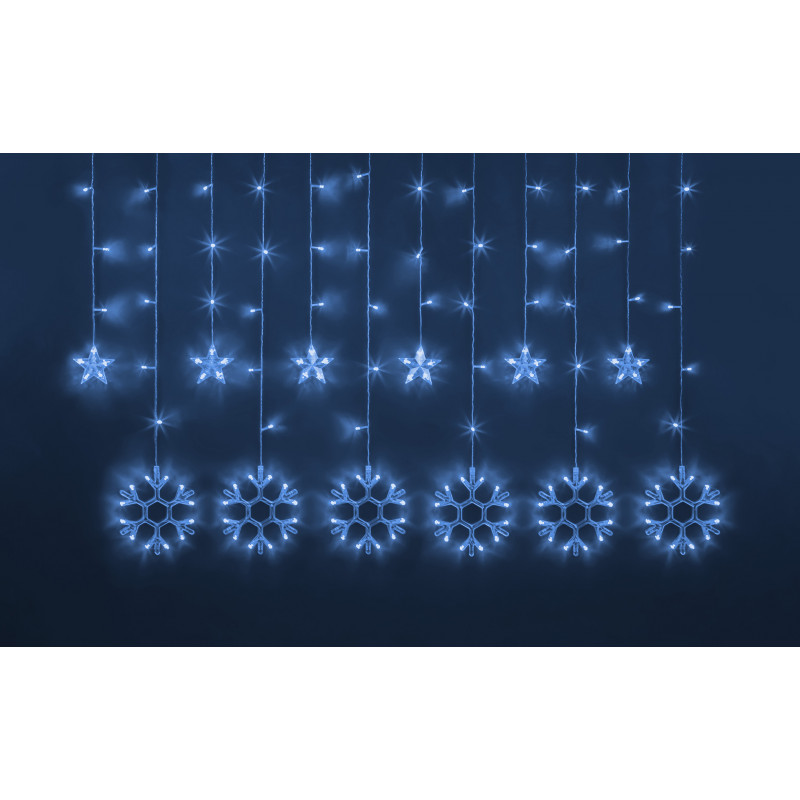Гирлянда новогодняя светодиодная NGF-D032-03 бахрома звезды и снежинки Blue 2.5*1м IP20