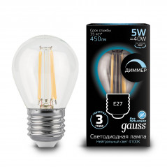 Лампа светодиодная филаментная LED 5 Вт 450 лм 4100К шар P45 нейтральный E27 AC 220В прозрачная колба диммируемая Black Filament
