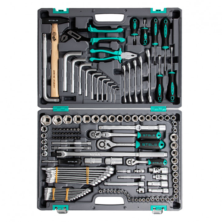 Набор инструментов, 1/2,3/8, 1/4, CrV, пластиковый кейс 142 предмета Набор инструментов, 1/2,3/8, 1/4, CrV, пластиковый кейс 142 предмета