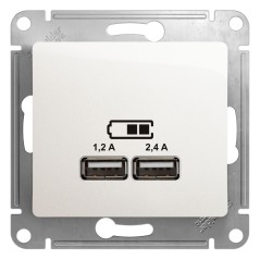 GLOSSA USB РОЗЕТКА A+С, 5В/2,4А, 2х5В/1,2 А, механизм, ПЕРЛАМУТР