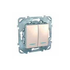 UNICA Выключатель двухклавишный с индикацией в рамку бежевый