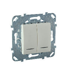 UNICA Выключатель двухклавишный с индикацией в рамку бежевый