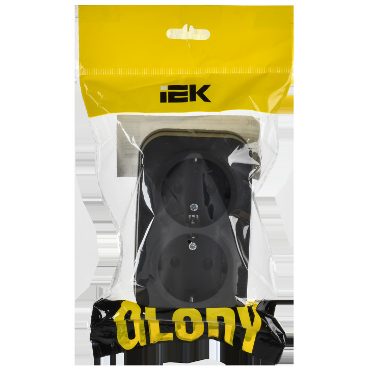 GLORY Розетка 2-местная для открытой установки с заземлением без защитных шторок 16А РС22-3-ХЧм черный матовый IEK
