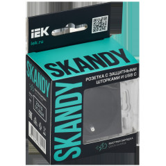 SKANDY Розетка с заземлением с защитными шторками 16А с USB C 18Вт SK-R17Bl черный IEK