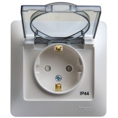 GLOSSA Розетка с заземлением со шторками с крышкой IP44 перламутр в сборе