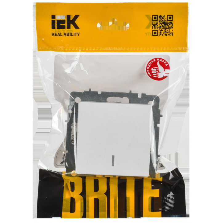 BRITE Выключатель 1-клавишный с индикацией 10А безвинтовое крепление ВС11-1-1-БрАБ арктический белый IEK
