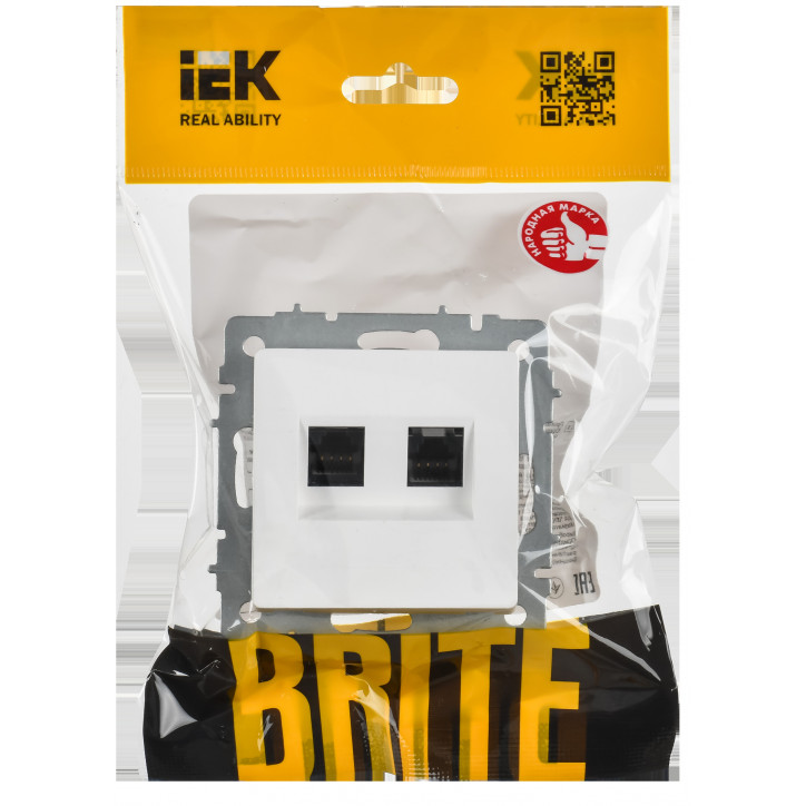 BRITE Розетка компьютерная двойная RJ45 кат.6 РК11-2-БрАБ арктический белый IEK BRITE Розетка компьютерная двойная RJ45 кат.6 РК11-2-БрАБ арктический белый IEK