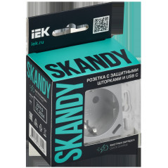 SKANDY Розетка с заземлением с защитными шторками 16А с USB C 18Вт SK-R17S серебряный IEK