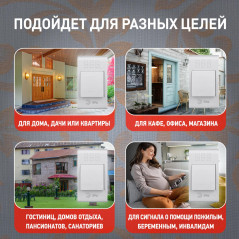 Звонок дверной беспроводной на батарейках 32 мелодии 100м IP20 со световой индикацией белый 2ААA/А23 C51