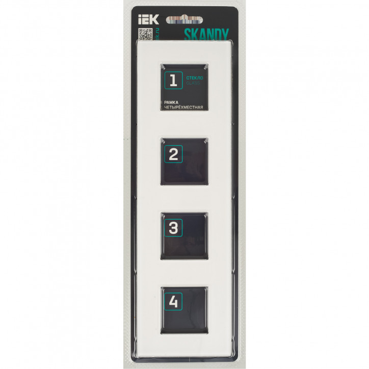 SKANDY Рамка 4-местная SK-F24W стекло арктический белый IEK SKANDY Рамка 4-местная SK-F24W стекло арктический белый IEK