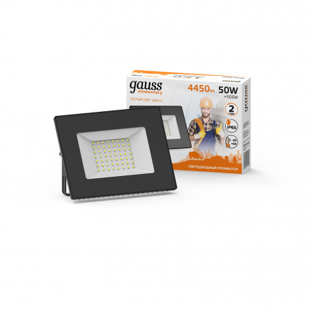 Прожектор Gauss Elementary 50W 4450lm 3000К 200-240V IP65 черный LED 1/10