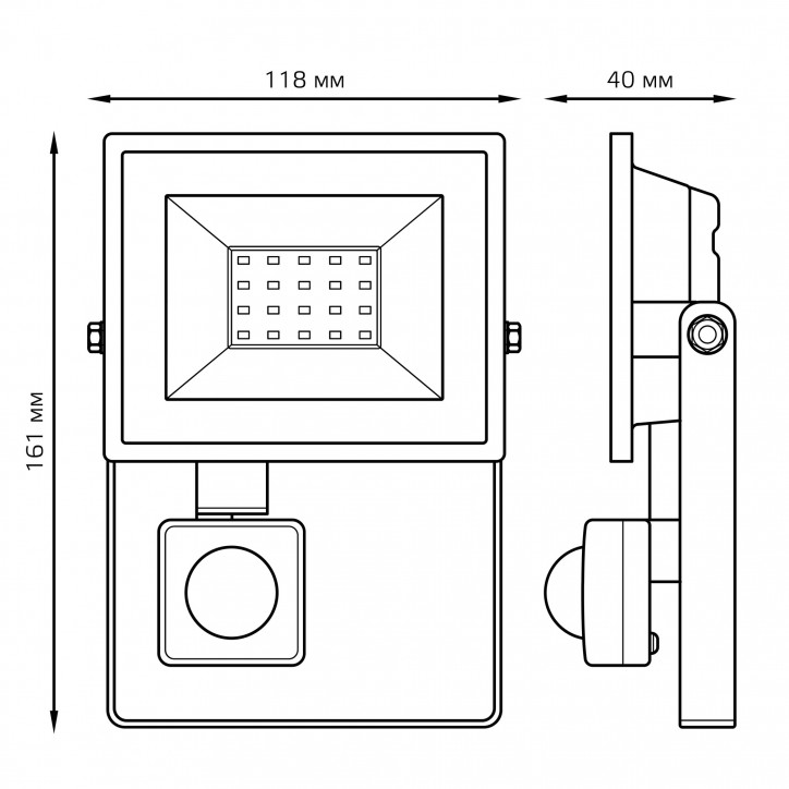 Прожектор светодиодный ДО 20 Вт 1900 лм 6500К AC 220В IP65 161х118х40мм с датчиком движения Elementa Прожектор светодиодный ДО 20 Вт 1900 лм 6500К AC 220В IP65 161х118х40мм с датчиком движения Elementa