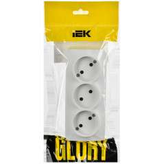GLORY Розетка 3-местная для открытой установки без заземления без защитных шторок 10А РС23-2-ХБм белый матовый IEK